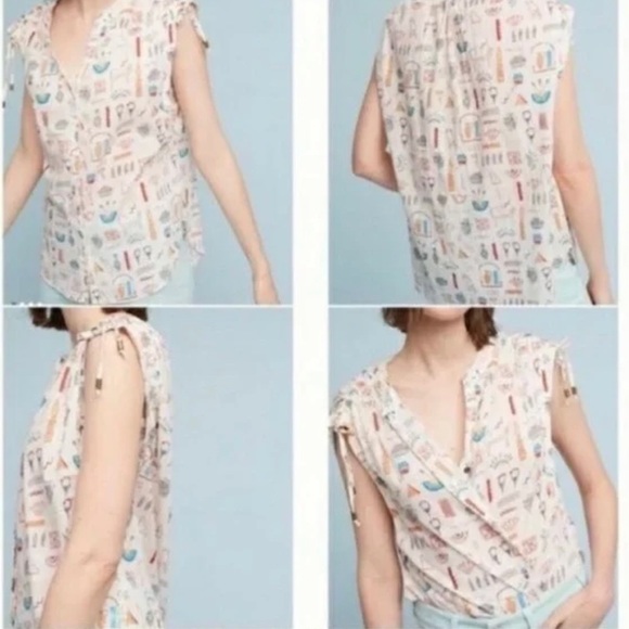 Anthropologie Sleeveless Top with artwork by Danielle Kroll EUC Size Small - Picture 7 of 8